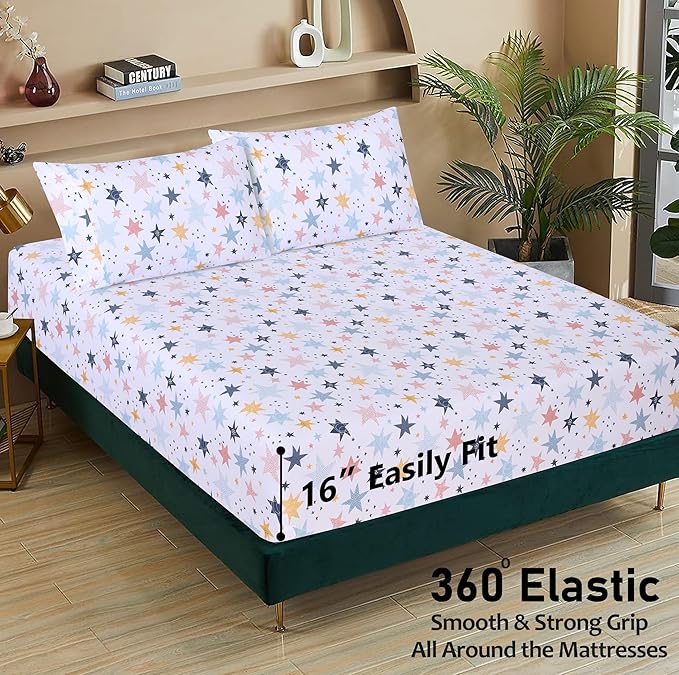 RUVANTI 100% Cotton Twin Sheets Set, 3 Pieces, Soft & Breathable Percale Weave Bedding, Deep Pocket 16", Hotel Standard, Crisp Cool Feel, Durable, Perfect Floral Bed Sheet, Fault Star