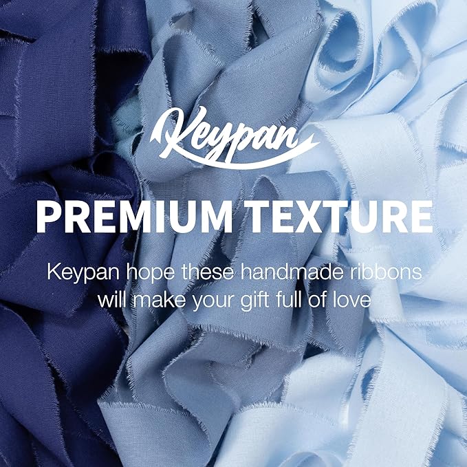 Blue Ribbon 1-1/2 Inch x 15 Yards Handmade Cotton Frayed Fringe Fabric Ribbons for Crafts Flower Bouquets Wedding Baby Shower Home DIY Decor