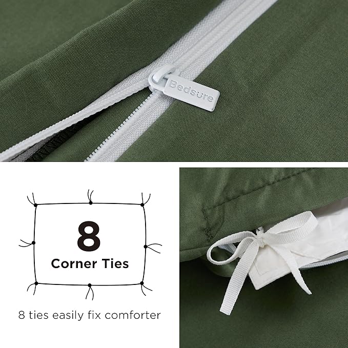 Bedsure Duvet Cover with Fitted Sheet King - Warm Deep Pocket, Hotel Luxury Soft Double Brushed Bedding Set with Zipper Closure, 1 Duvet Cover, 1 Fitted Sheet, 2 Pillow Shams, NO Comforter, Green
