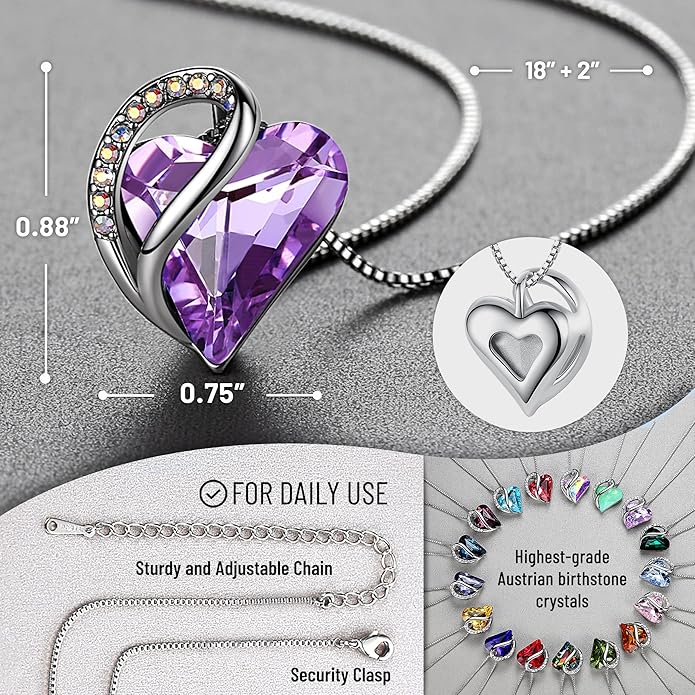 Leafael Necklaces for Women, Infinity Love Birthstone Heart Crystal Pendant, Birthday Jewelry Gifts for Her, Mom, and Wife, Silver Plated, 18 plus 2 inch Adjustable Chain