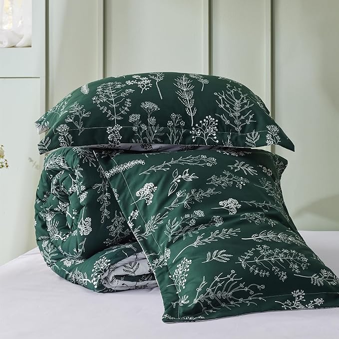 Bedsure California King Comforter Set - Emerald Bed Set, 3 Pieces Cute Floral Bedding, 1 Soft Reversible Botanical Flowers Comforter and 2 Pillow Shams