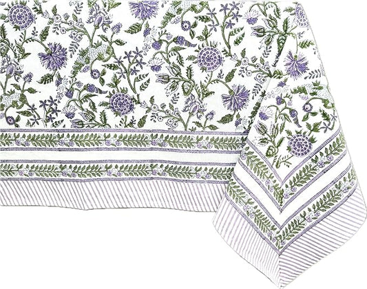 ATOSII Mahoka 100% Cotton Square Fall Tablecloth, Handblock Floral Linen Table Cloth for Kitchen Dining Table I Parties Wedding Christmas Thanksgiving I Fall Home Decor 60 X 60 Inches I 4 Seater