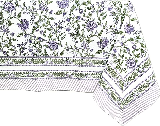 ATOSII Mahoka 100% Cotton Rectangle Fall Tablecloth, Handblock Floral Linen Table Cloth for Kitchen Dining Table I Parties Wedding Christmas Thanksgiving I Fall Home Decor 60 X 108 Inches I 8 Seater