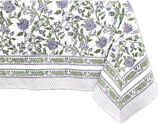 ATOSII Mahoka 100% Cotton Rectangle Fall Tablecloth, Handblock Floral Linen Table Cloth for Kitchen Dining Table I Parties Wedding Christmas Thanksgiving I Fall Home Decor 60 X 108 Inches I 8 Seater
