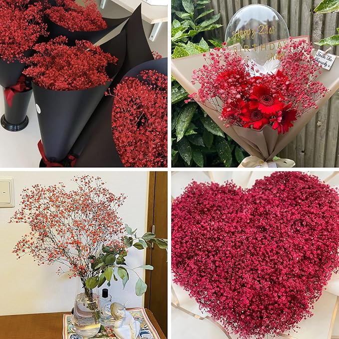 JIFTOK Babys Breath Artificial Flowers, 12 Pcs Fake Flowers Gypsophila Bouquet Fall Flowers Artificial for Decoration, Real Touch Silk Flower for Wedding Christmas DIY Party Home Garden Office (Red)