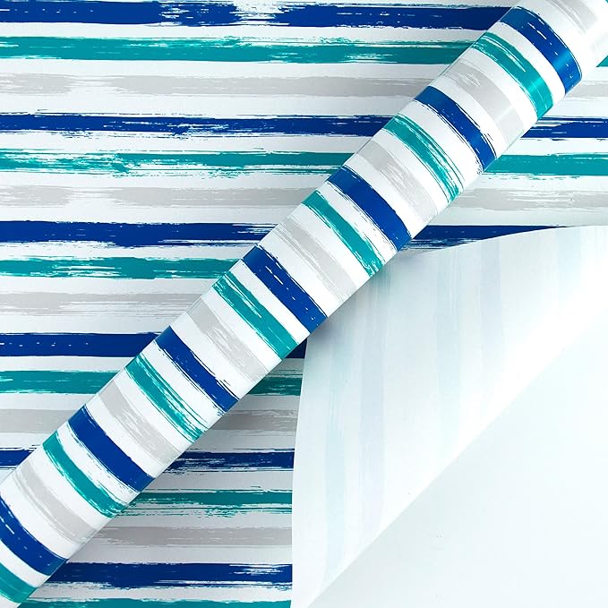 WRAPAHOLIC 30 Inch Blue Wrapping Paper Roll - Jumbo Blue Navy and Grey Lines Print for Birthday, Holiday, Wedding, Baby Shower Wrap - 30 inch x 33 feet