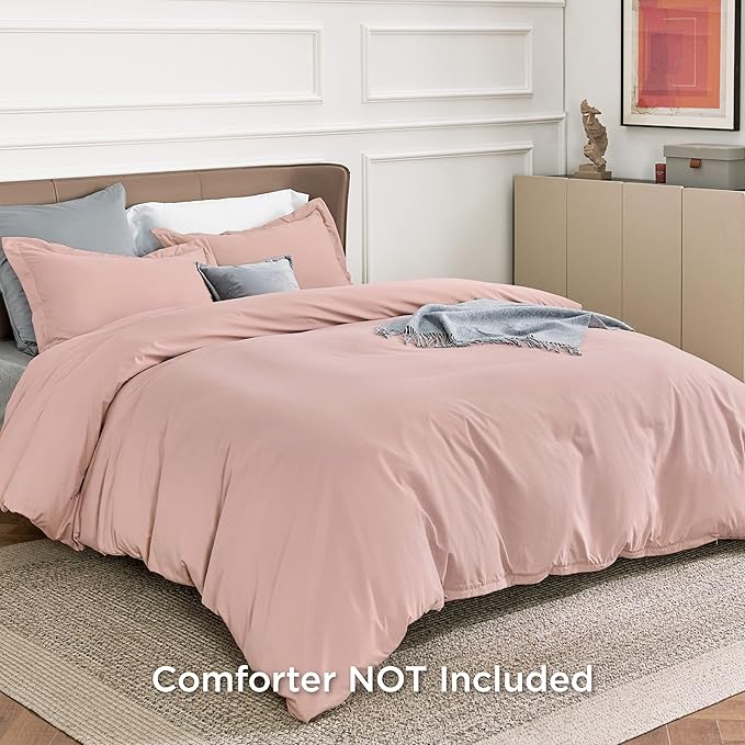 Bedsure Duvet Cover Queen Size - Soft Double Brushed Bedding Set for Kids & Adults, Zipper Closure, 3 Pieces, Includes 1 Duvet Cover (90"x90") & 2 Pillow Shams, NO Comforter, Pale Blush