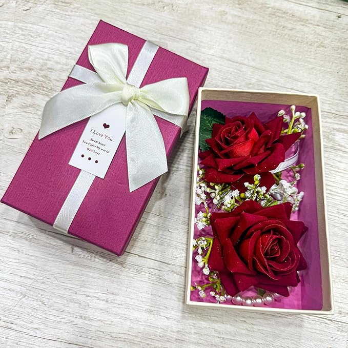 SITUMEIZI 2Pcs Red Rose Corsage and Boutonniere Set Corsage Wristlet Band Bracelet for Prom Decor and Boutonniere for Men Wedding Flowers Accessories Party Suit Decoration