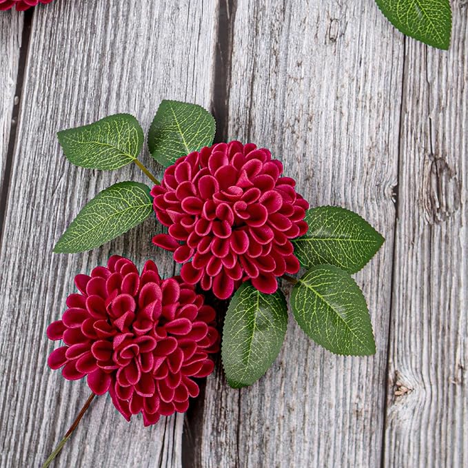 Artificial Flowers, 25pcs Artificial Rose for DIY Wedding Bouquets Centerpieces Arrangements, Hot Pink Dahlia Flowers with Stems for Bridal Shower Party Decoration