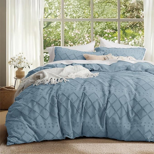 Bedsure Boho Duvet Cover Full Size - Mineral Blue Breathable & Soft Boho Bedding, Machine Washable Comforter Cover for All Seasons, Includes 1 Duvet Cover 80"x90" with 2 Pillow Shams & Zipper Closure