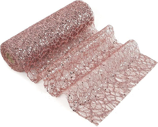 MEEDEE Rose Gold Glitter Mesh Web Ribbon 10 Inch Wide by 10 Yards Roll Rose Gold Fabric Ribbon Decorative Mesh Ribbon for Christmas Tree, Garland, Holiday Wreaths, Bows, Home Decor