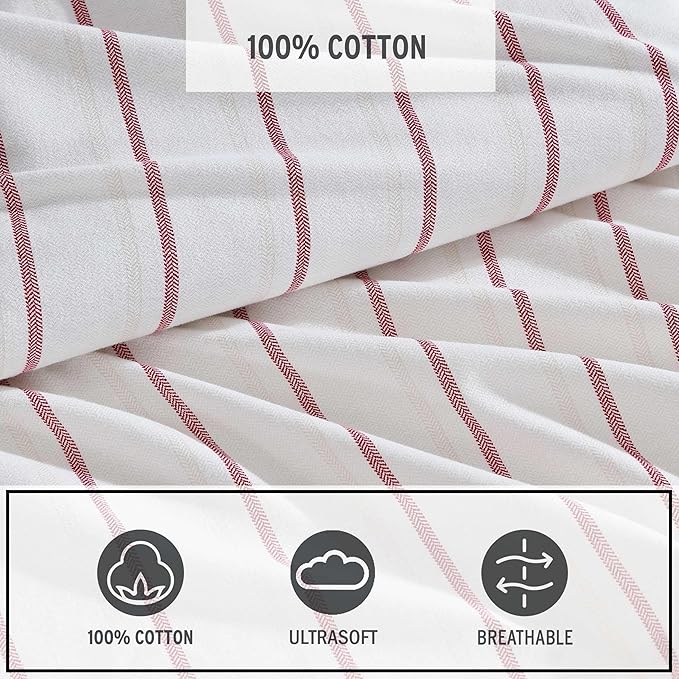Eddie Bauer - Full Bed Sheets, Cotton Flannel Bedding Set with Matching Pillowcases, Brushed for Extra Softness, Deep Pocket, Oeko-Tex Certified (Cooper Falls Red)