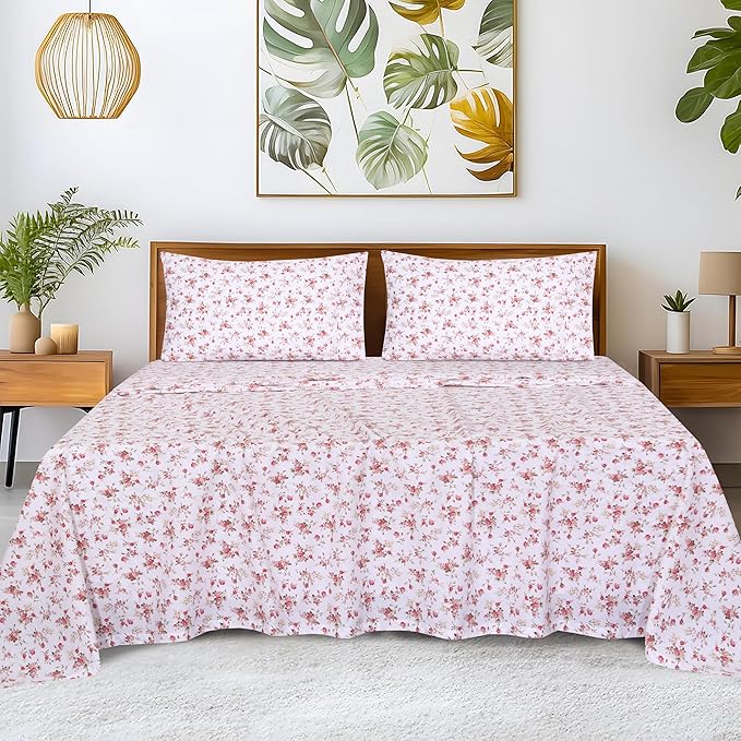 RUVANTI 100% Cotton Twin Sheets Set, 3 Pieces, Soft & Breathable Percale Weave Bedding, Deep Pocket 16", Hotel Standard, Crisp Cool Feel, Durable, Perfect Floral Bed Sheet, Bouquet
