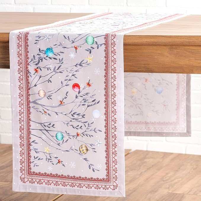 Maison d' Hermine Table Runner 100% Cotton Single Layer Table Runners 90 inches Long for Thanksgiving Christmas Decorations Home Kitchen Dining Party Wedding (Fairy Christmas, 14.5" x 90")