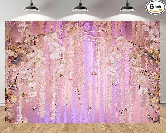 10x6.5ft Pink Floral Orchid Rose Backdrop Wedding Party Decoration Romantic Flower Wall Hanging Drapes Photo Booth Background for Birthday Baby Shower Engagement Anniversary Bridal Shower