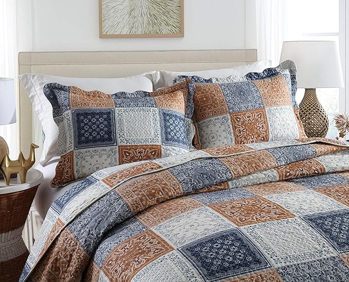 Travan 3-Piece King Quilt Sets Patchwork Bedspreads with Shams Microfiber Lightweight Reversible Oversized Bedding Coverlet Set, King Size