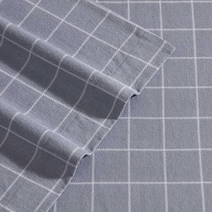 Eddie Bauer - King Bed Sheets, Cotton Flannel Bedding Set with Matching Pillowcases, Brushed for Extra Softness, Deep Pocket, Oeko-Tex Certified (Great Plains Plaid Grey)