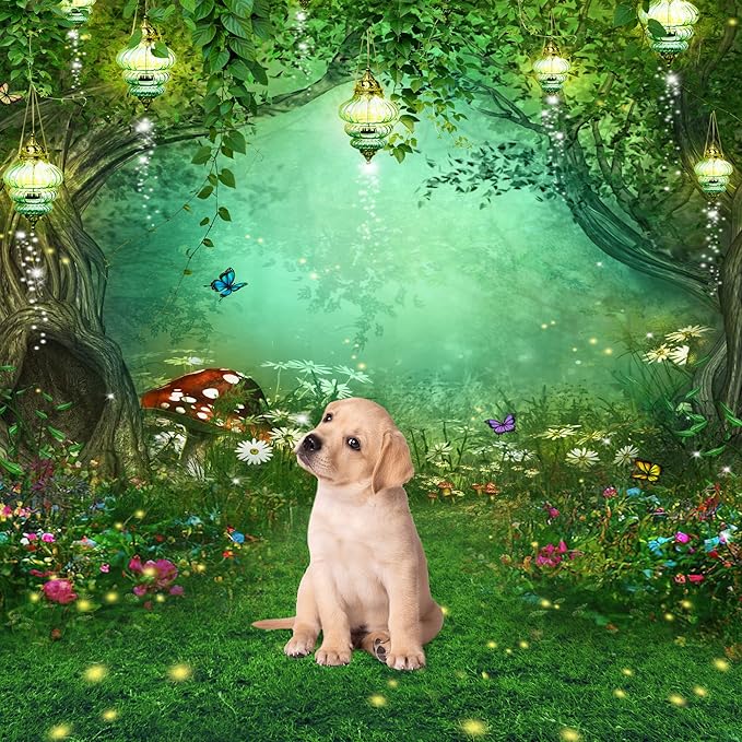 Riyidecor Fairy Wonderland Garden Backdrop Green Princess Birthday 5Wx7H Feet Enchanted Green Backdrop for Baby Shower Birthday Party Photo Studio Shoot Reusable Fabric