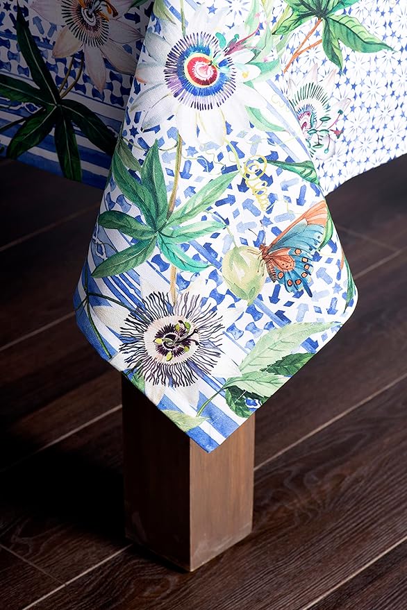 Maison d' Hermine Table Cloth Rectangle Table 100% Cotton 60 x 90 Inches Tablecloth Reusable Decorative for Dining Room, Farmhouse, Home, Party, Festive & Wedding Spring Summer - Passiflora