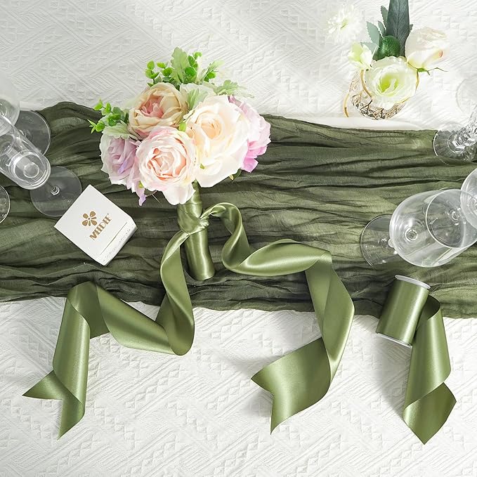 MEEDEE Moss Green Satin Ribbon Lux Double Faced Satin Ribbon 3 Inch Green Christmas Ribbons by 10 Yards Moss Green Ribbons for Christmas Tree, Flower Bouquet, Weddings, Bow Making, Holiday Decor