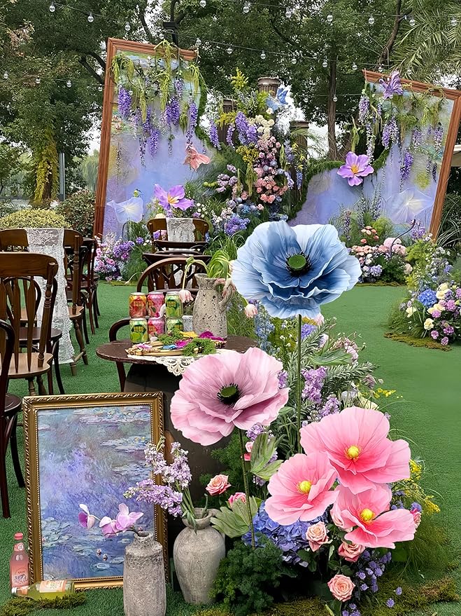 Giant Artificial Flowers 1pack Fake Flowers for Decoration, Fabric Poppy Flower for Wedding Birthday Easter Party Mother's Day Banquet Photography Props Garden Shop Window Display Decor (Blue)