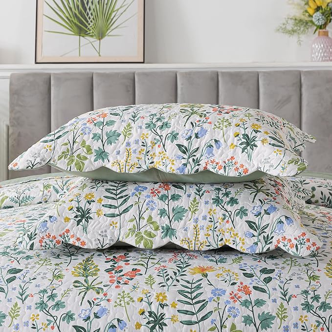 HoneiLife Floral Quilt King Size - 3 Pieces Microfiber Quilt Sets Lightweight Bedspreads Wildflower Coverlets Retro Bed Cover King Quilt Bedding Set All Season Quilts
