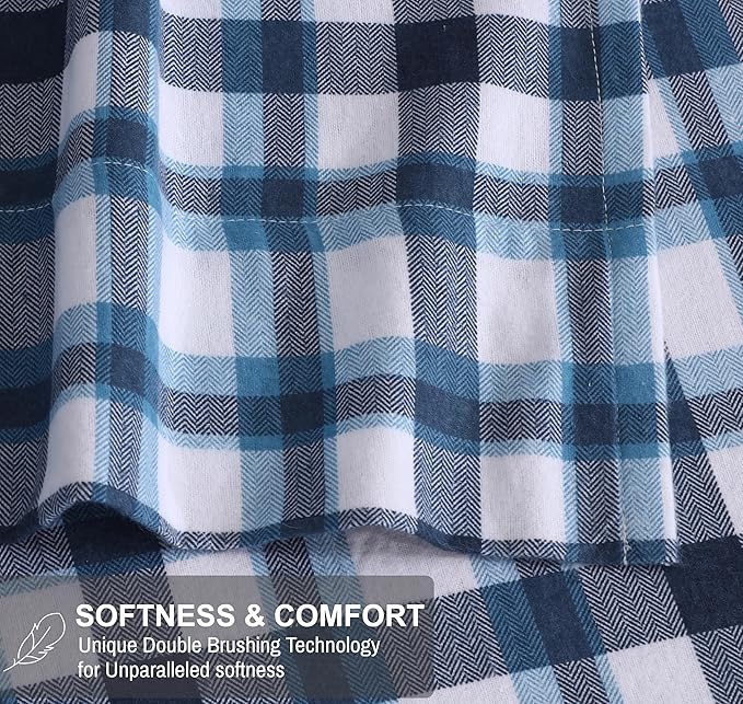 RUVANTI Flannel Sheets Twin XL Size - 100% Cotton Double Brushed Twin XL Sheet Sets, Deep Pockets 16 Inches, All Seasons Breathable & Extra Soft Bed Sheets, Warm & Cozy, 3 Piece, Gingham Addition