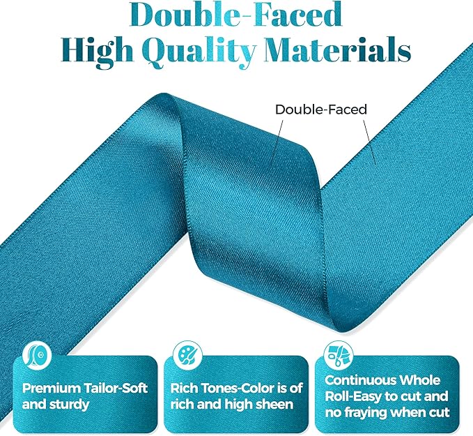 Premium Turquoise Blue Satin Polyester Ribbon, 1.5 Inch x 25 Yards, Double Faced, Perfect for Gift Wrapping, Wedding, Birthday, Baby Shower, Crafts, Sewing, Flower Bouquet, Wedding Party Decor