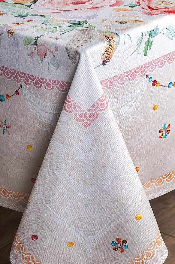 Maison d' Hermine Table Cloth Rectangle Table 100% Cotton 54 x 72 Inches Tablecloth Reusable Decorative for Dining Room, Farmhouse, Home, Party, Festive & Wedding Spring Summer - Ibiza - Beige