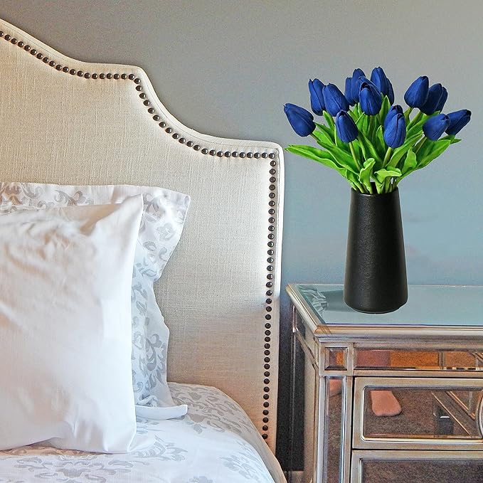 Mandy's Artificial Tulips 20 Stems Navy Blue PU Faux Flowers for Thanksgiving and Christmas Decorations Wedding Home Decor 13.5 Inch