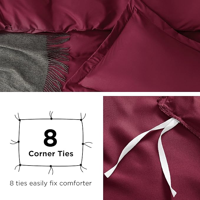 Bedsure Duvet Cover Full Size - Soft Double Brushed Bedding Set for Kids & Adults, Zipper Closure, 3 Pieces, Includes 1 Duvet Cover (80"x90") & 2 Pillow Shams, NO Comforter, Burgundy