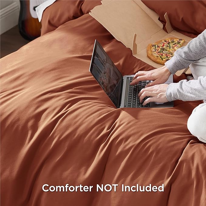 Bedsure Duvet Cover Queen Size - Soft Double Brushed Bedding Set for Kids & Adults, Zipper Closure, 3 Pieces, Includes 1 Duvet Cover (90"x90") & 2 Pillow Shams, NO Comforter, Terracotta