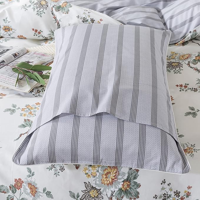FADFAY Duvet Cover Set Twin XL Elegant Floral College Bedding Shabby Beige Bird Print Flower Quilt Cover Set 100% Cotton Soft Comforter Cover Set with Zipper Closure 3Pcs, Twin XL Size for Dorm Room