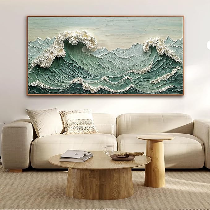 Canvas Wall Art Decor Pictures Large Sea Wave Abstract Wall Decor Print Modern Abstract Green Wall Art Painting Pictures For Living Room Home Kitchen Office Artwork 29 X 58 Inch With Framed