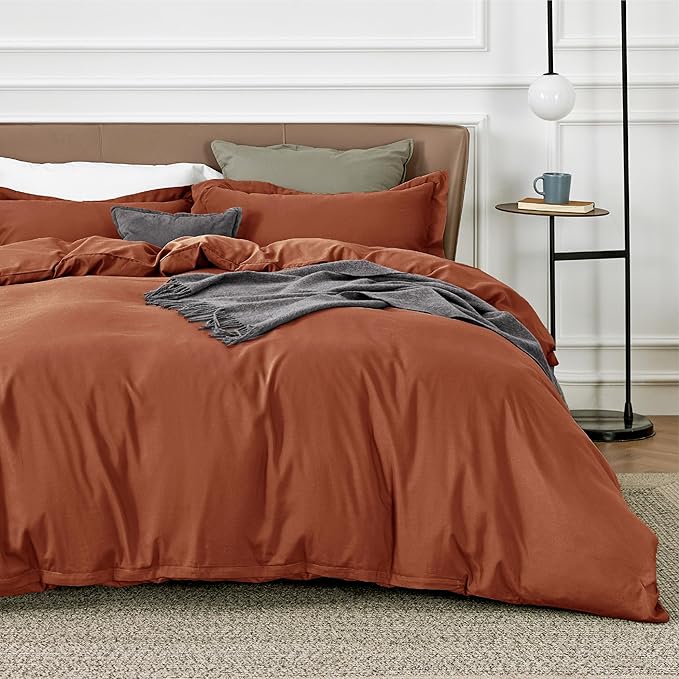 Bedsure Duvet Cover Full Size - Soft Double Brushed Bedding Set for Kids & Adults, Zipper Closure, 3 Pieces, Includes 1 Duvet Cover (80"x90") & 2 Pillow Shams, NO Comforter, Terracotta