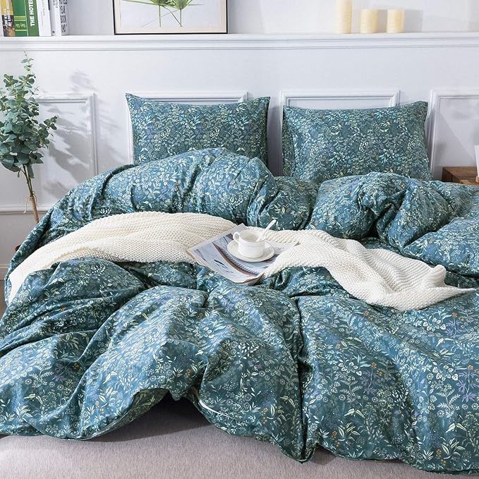 Blue Floral Duvet Cover Twin Vintage Flower Pattern Duvet Cover 100% Cotton Garden Style Comforter Cover Chic Botanical Floral Bedding Sets for Girls Women 1 Twin Duvet Cover with 2 Pillowcases