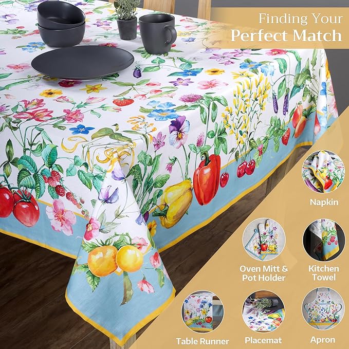 Maison d' Hermine Table Cloth Square Table 100% Cotton 60 x 60 Inches Tablecloth Reusable Decorative Everyday Use for Dining Room, Farmhouse, Home, Party, Festive & Wedding Spring Summer - Giverny
