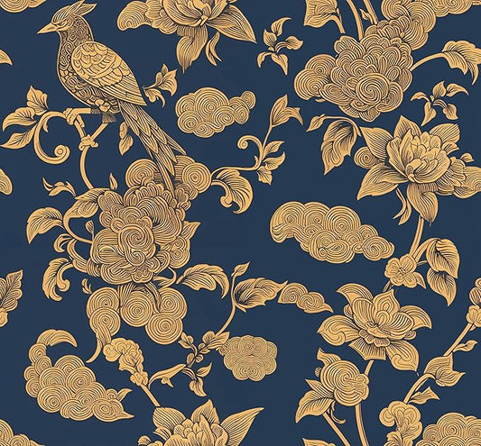 Vintage Birds and Flowers Wallpaper,17.71" x 118.1" Removable Peel and Stick Wallpaper Decorative Self-Adhesive Contact Paper for Living Room Bedroom Washroom Cabinet Wall
