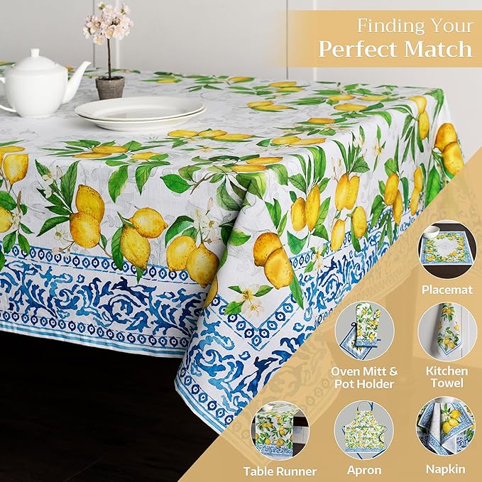 Maison d' Hermine Table Cloth Square Table 100% Cotton 60 x 60 Inches Tablecloth Reusable Decorative Everyday Use for Dining Room, Farmhouse, Home, Party, Festive & Wedding Spring Summer - Cedrat