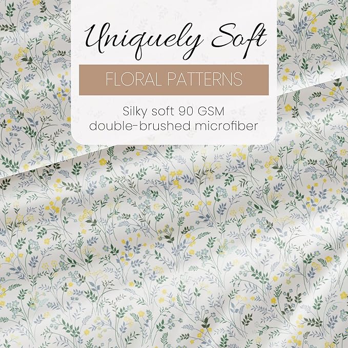 Linen Market Patterned Microfiber Queen Sheet Set 4 Piece – Oeko-TEX Certified Ultra Soft & Wrinkle-Free - 16" Deep Pocket Sheets - Easy Care Queen Size - Wildflower Light Blue