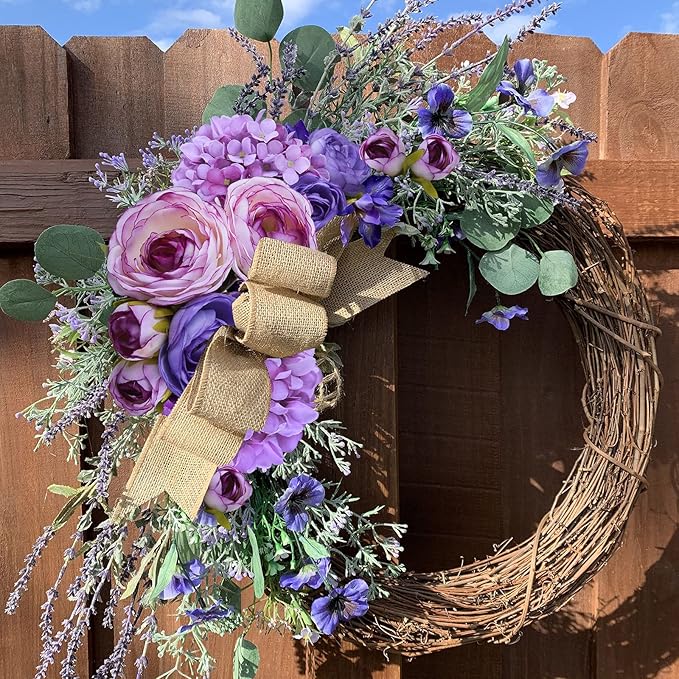 Felice Arts 12" Purple Hydrangea Silk Flowers Bouquet, Peonies Artificial Flowers for Wedding Bridal Bouquets Home Table Centerpieces Baby Shower Floral Decor (7 Heads Tea Rose & Hydrangea)