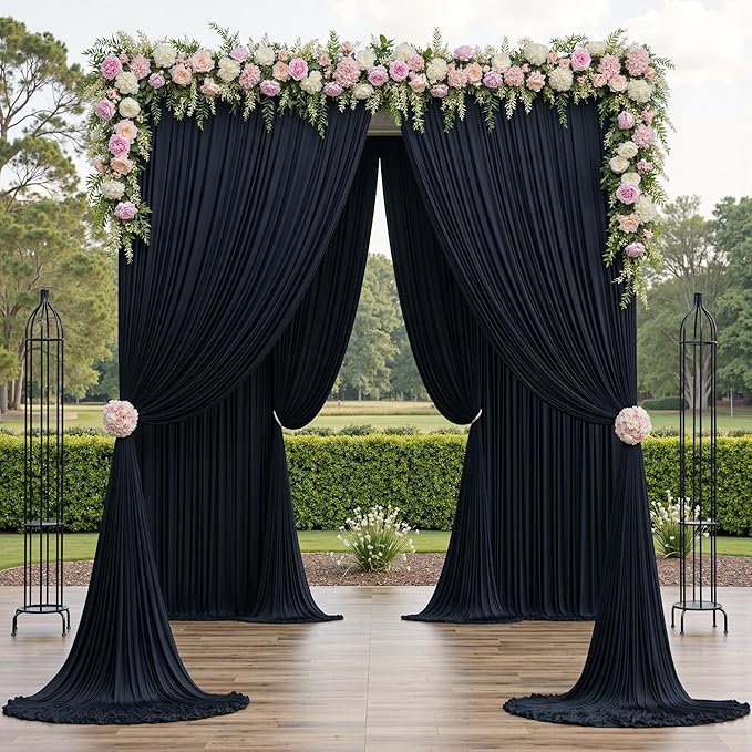 PartyVillage 40ft×15ft Black Backdrop Curtain for Halloween Parties, 8 Panels Wrinkle Free 15 FT Long Polyester Photo Backdrop Drapes Back Drop Cloth for Birthday Photography Background
