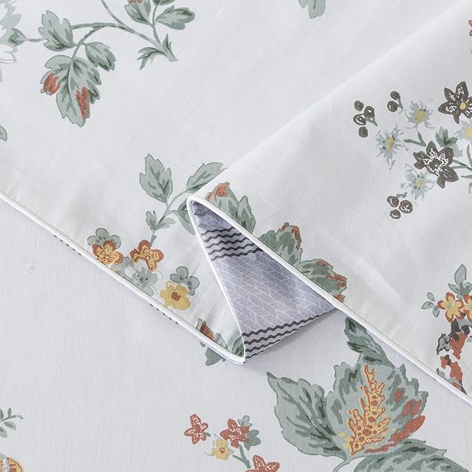 FADFAY Duvet Cover Set Twin Elegant Floral Bedding Shabby Beige Bird Print Flower Quilt Cover Set Vintage Farmhouse Bedding 100% Cotton Soft Comforter Cover Set with Zipper Closure 3Pcs, Twin Size