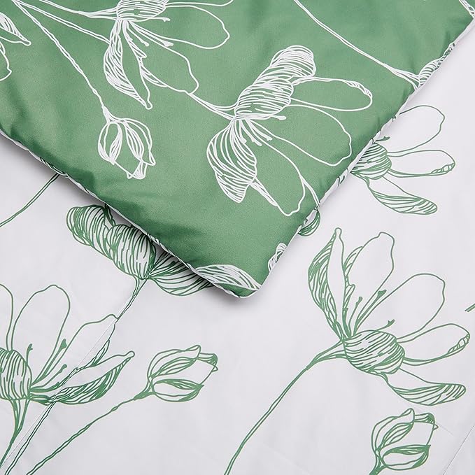 Amazon Basics Lightweight Microfiber Comforter Sets, 7 Pieces, Green, Floral, King