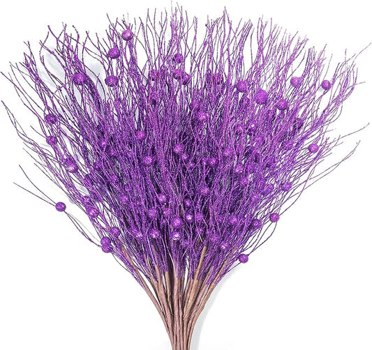 KI Store Purple Glitter Picks Sprays Set of 20 for Christmas Tree Mardi Gras Wreath Garland Floral Arrangement Decoration