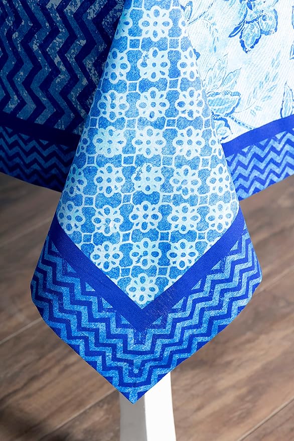 Maison d' Hermine Table Cloth Square Table 100% Cotton 60 x 60 Inches Tablecloth Reusable Decorative Everyday Use for Dining Room, Farmhouse, Home, Party, Festive & Wedding Spring Summer - Indigo Love
