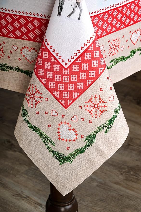 Maison d' Hermine Table Cloth Rectangle Table 100% Cotton 60 x 90 Inches Fall Tablecloth Reusable Everyday Use for Thanksgiving Christmas Decorations Dining Farmhouse Party (Rural Christmas)