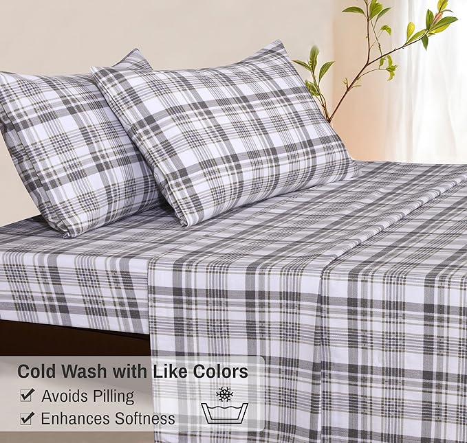 RUVANTI Flannel Sheets Queen Size - 100% Cotton Double Brushed Bed Sheets, Deep Pockets 16 Inches Queen Sheet Set, All Seasons Breathable & Extra Soft - Warm & Cozy, 4 Piece, Modest