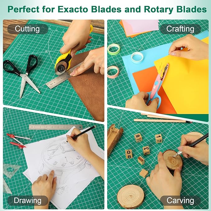 Density-upgraded 9"x12" Self Healing Cutting Mat, Idemeet Rotary Sewing Mat for Crafts, 5-Ply Blade Table Protector Cut Board for Fabric Leather Cutting Quilting Modeling Hobby Project, A4, Green