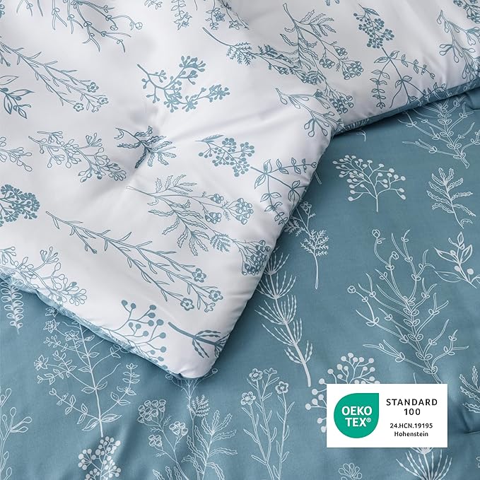 Bedsure Twin/Twin XL Comforter Set - Mineral Blue Bed Set, 2 Pieces Cute Floral Bedding, 1 Soft Reversible Botanical Flowers Comforter and 1 Pillow Sham